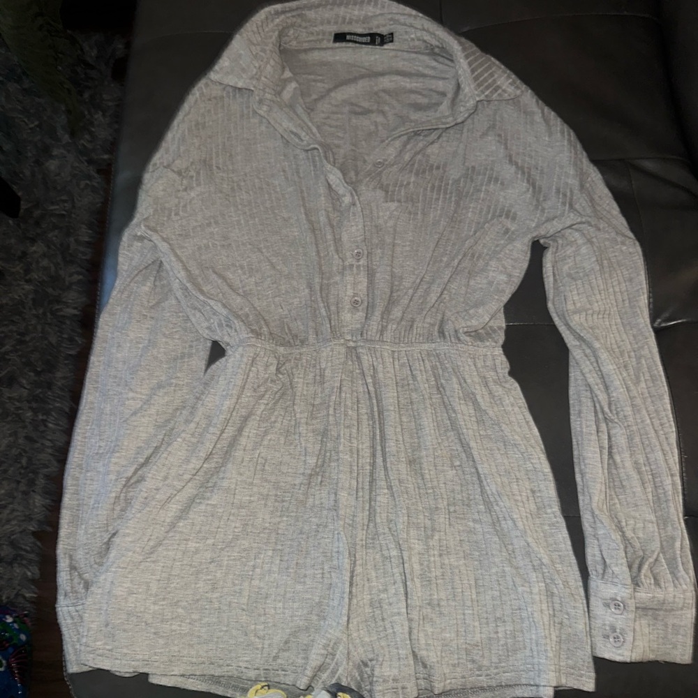 Missguided Heather Gray Long Sleeve Shirt Dress